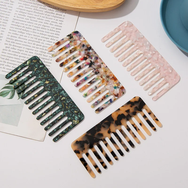 Customize Gift Anti Static Hairbrush Portable Marble Cushion Travel Wide With logo Tooth Comb  Cellulose Acetate