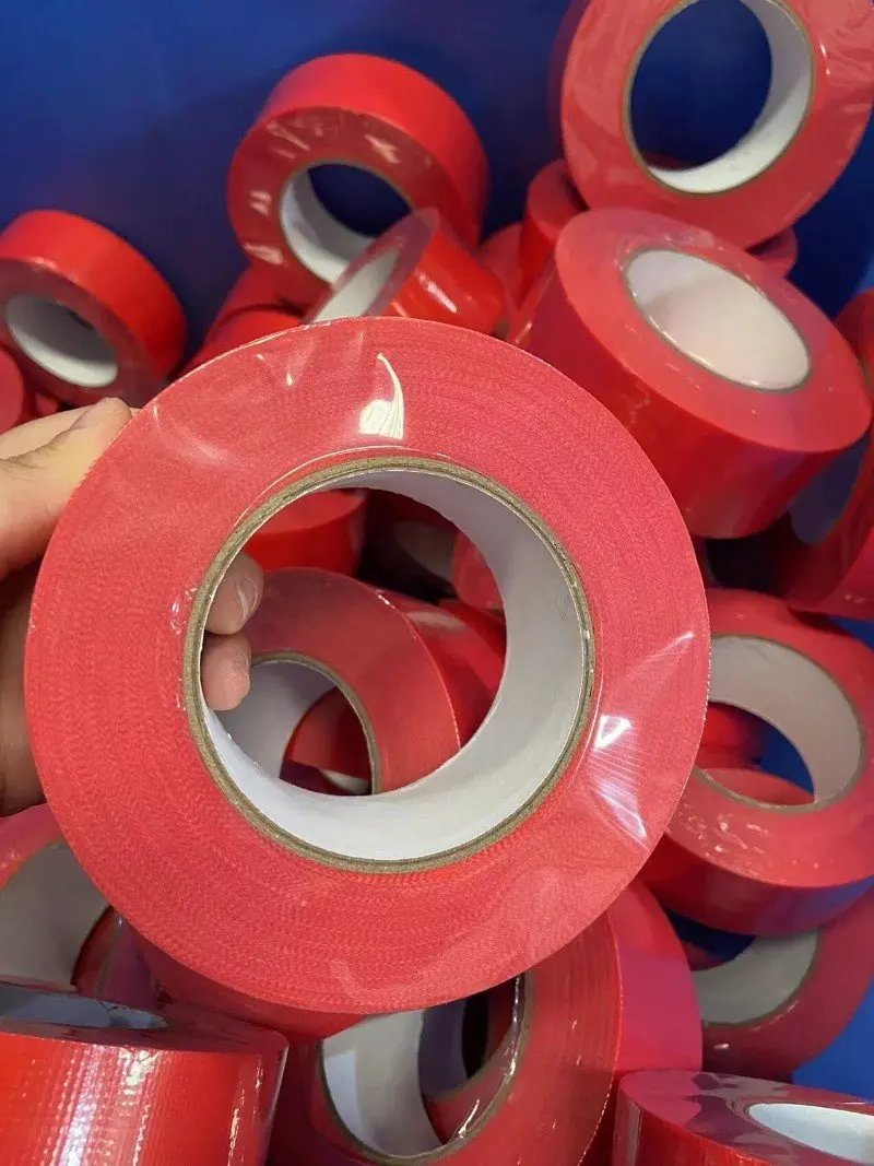 UV Resistant 30 Days Construction Spray Painting PE Cloth Tape Cement Masonry Masking Red No Residue Hand Tear Off Stucco Tape