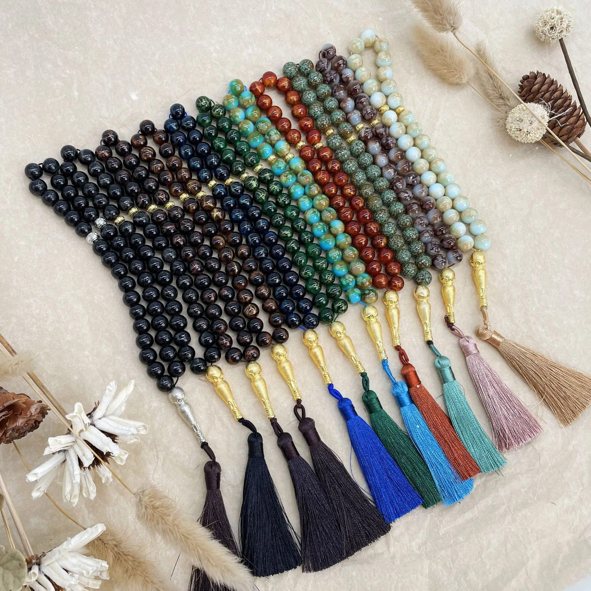 10mm Islamic Tasbih Muslim Rosary 33 Beads Prayer Rosary For Men Bracelet Accessory Glass Tassel Muslim Rosary for Pray
