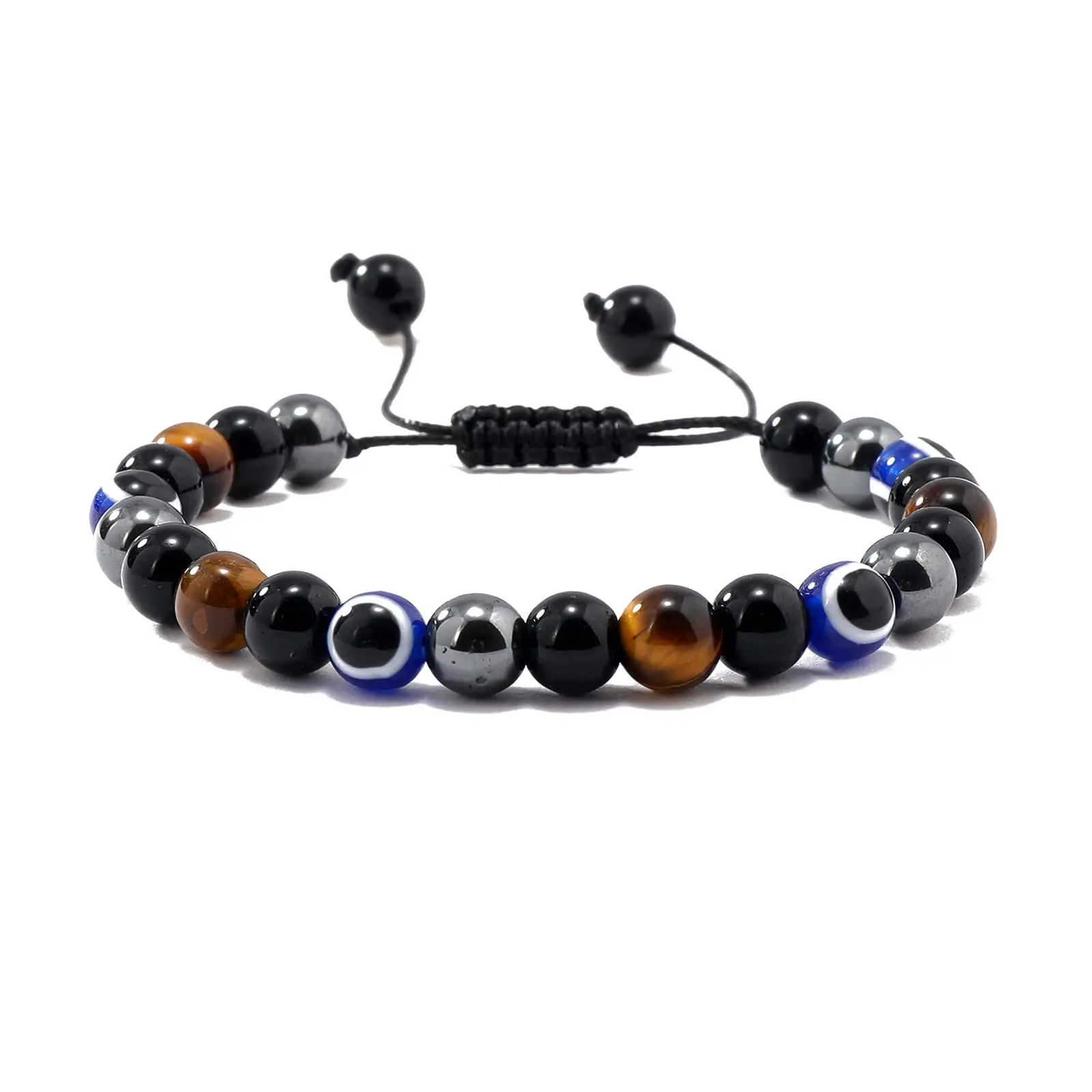 wholesale 10MM crystal beads braided Natural Gemstone obsidian Healing Spiritual magnet single loop tiger eye stone bracelet