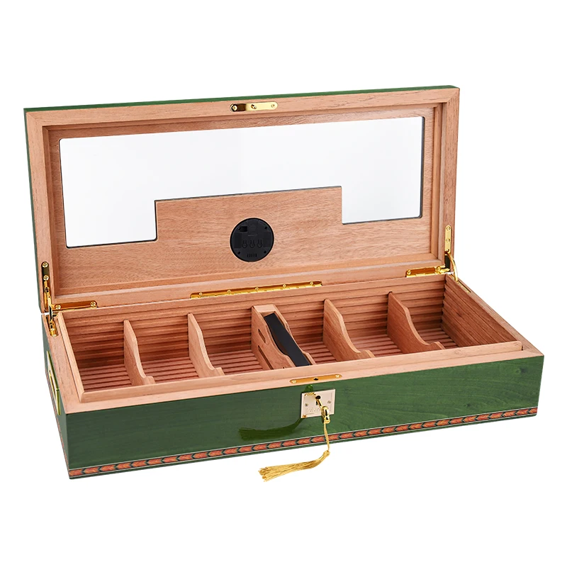 Cedar Wood Large Capacity Piano Paint Perspective Skylight Electronic Hygrometer Cigar Humidor box