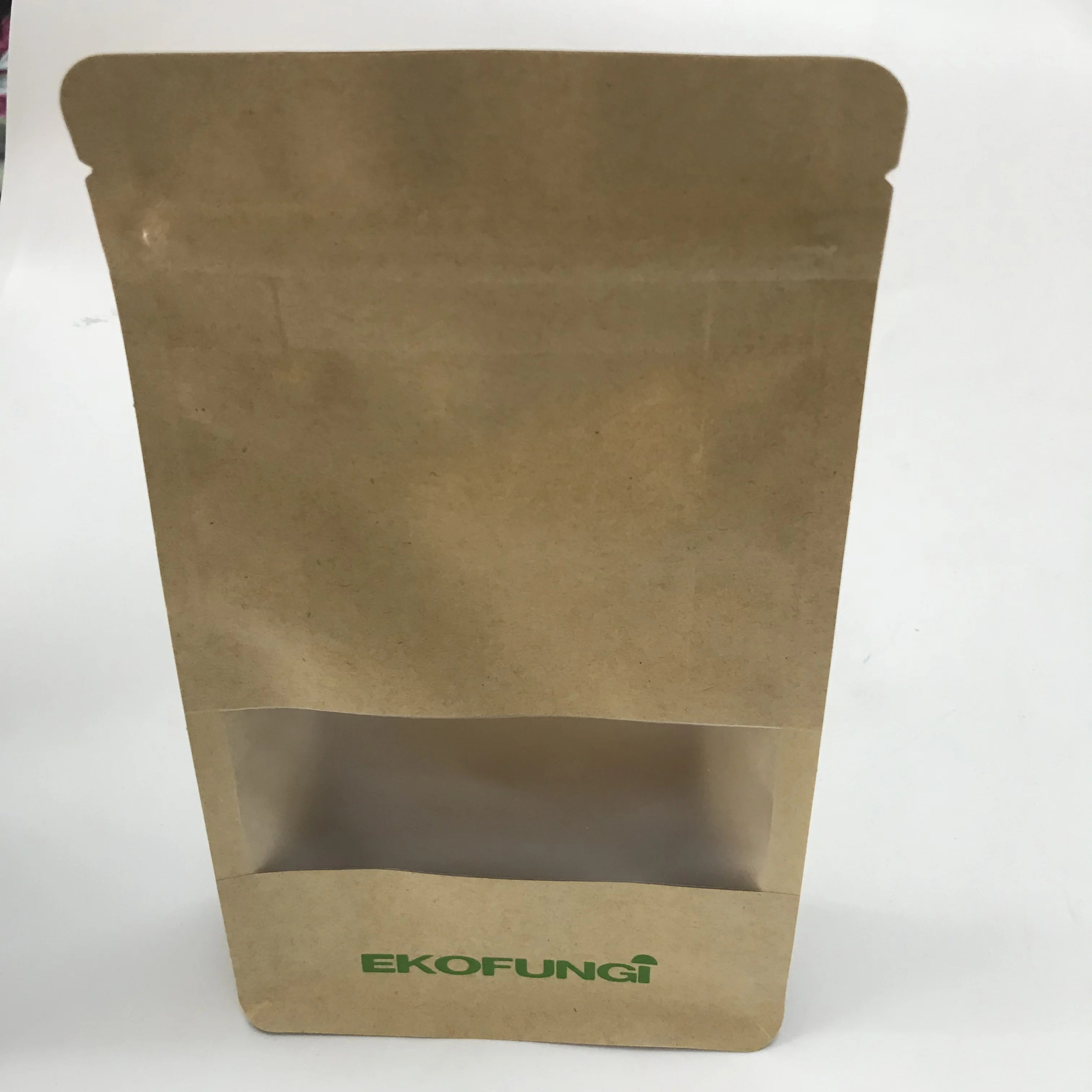 Kraft paper bag manufactures kraft Paper Eight- Side Box Bottom Stand Up Pouch With Zipper Lock For Coffee