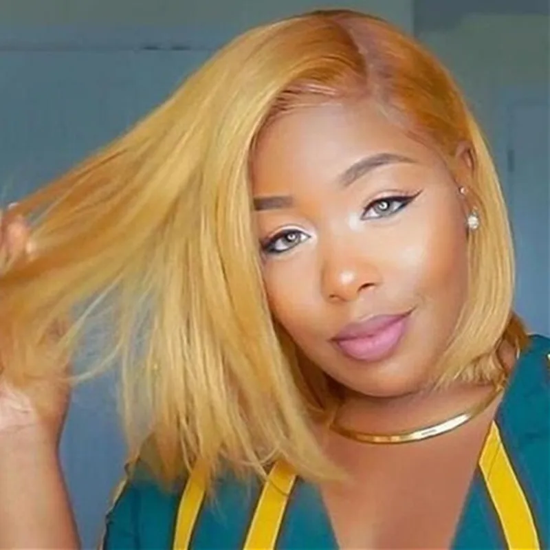 Beautiful Female Bobhead Short Straight Hair Golden Yellow Multiple Colors Fiber Synthetic Bob Wig