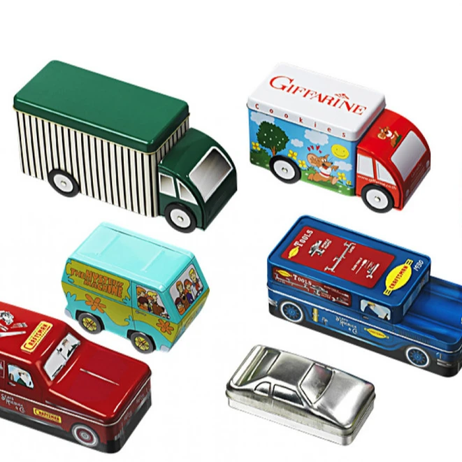 Custom embossed vintage tin toy car baking can cookie  candy tin box trucks car shape tin box for christmas gift
