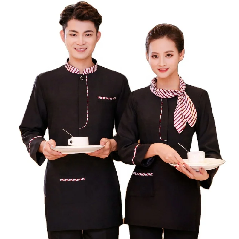 Waiter work clothes long-sleeved autumn and winter staff uniform catering Chinese restaurant hotel uniform
