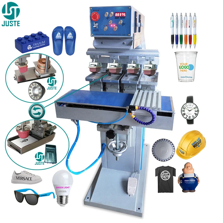 4 Color Pad Printer Electric Fully Automatic Slipper Fans Feeder Pad Printing Machine For Golf Tees Garment Tagless Tube 8 Inch