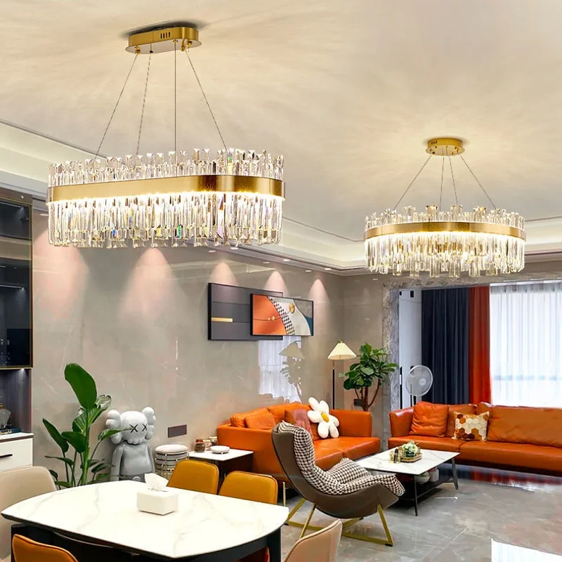 Gold Oval-shaped K9 Crystal Led Pendant Lamp Home Light Fixtures Ceiling circular chandelier