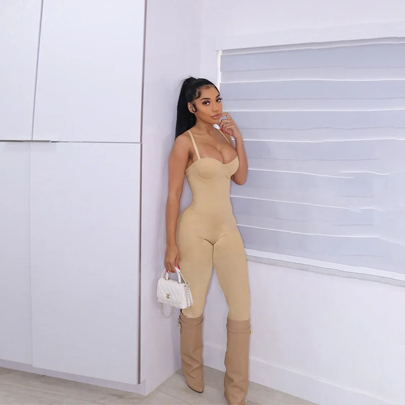 JL319 2022 Spring NEW Women Solid Color Playsuit Sportswear Design Patchwork Suspender One Piece Jumpsuit