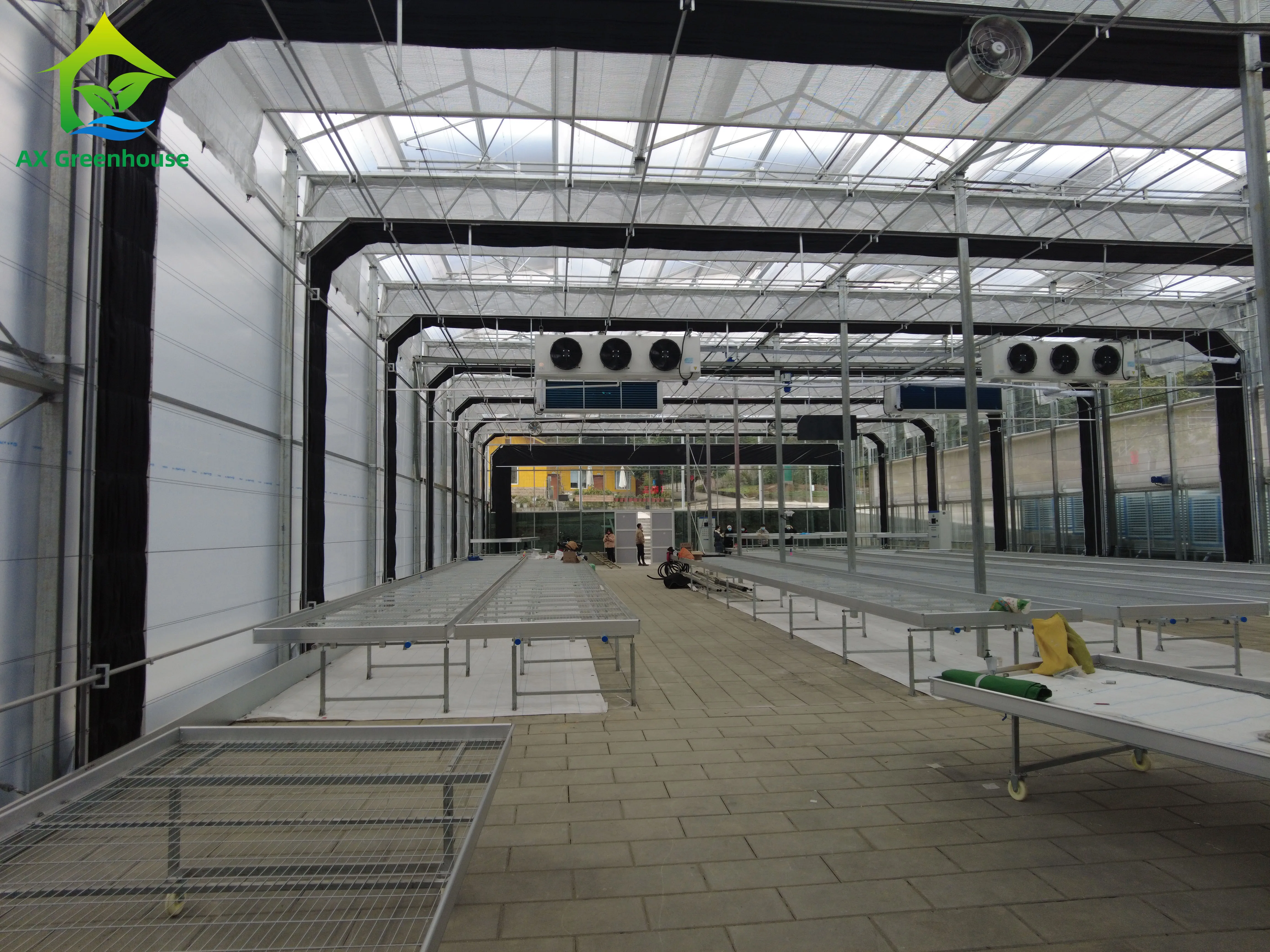 Agricultural greenhouses Smart full automatic multi-span blackout greenhouse Venlo glass green house with hydroponics system