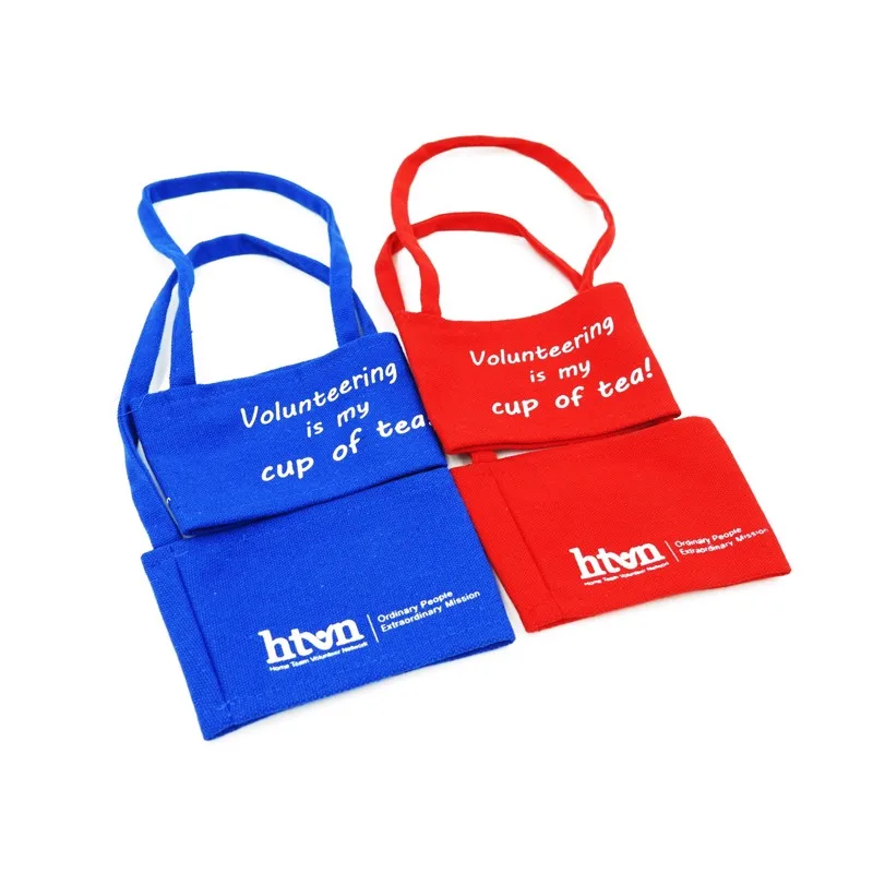 Custom Print Milk Bubble Tea Carrier Holder Take Away Cup Holder Bag Cotton Canvas Cup Sleeve