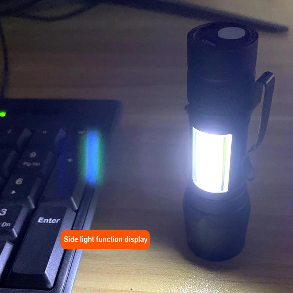 Harden Rechargeable Aluminum Alloy Small Led Torch USB Charge Mini COB LED Flashlight 400mAh Li-ion