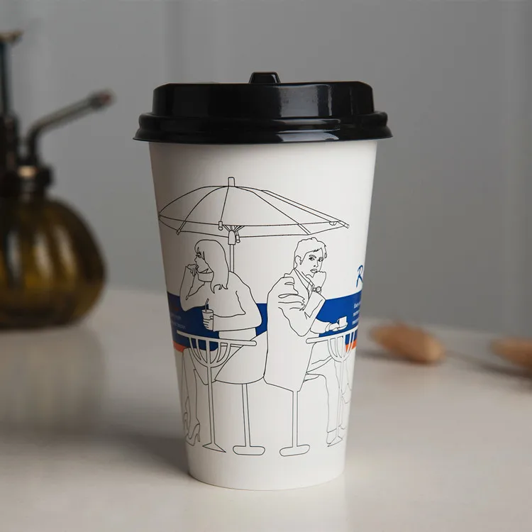 Disposable Kraft Paper Cups Custom Logo Printed Coffee Cup with Vented pp lids