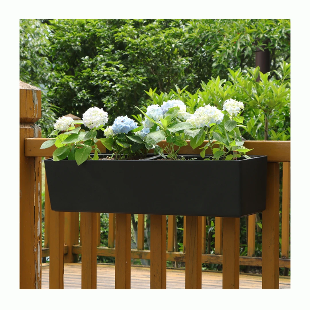 Rectangular Railing Fence Hanging Flower Pots with Detachable Hooks Countryside Window Planter for Garden Balcony Outdoor Decor