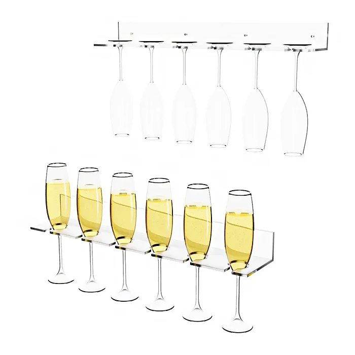 Wall Mounted 4 Holes Clear Acrylic Champagne Glass Display Holder 6 Holes Acrylic Wine Cup Goblet Display Rack For Home