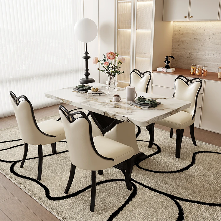 Dining Room Furniture Elegant Dining Tables Wooden Backrest Chair Rectangular Dining Table Set 6 Seater Luxury