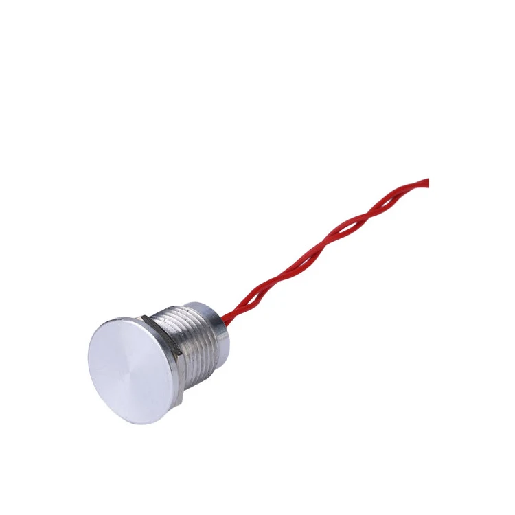 12mm waterproof IP68 1NO 2A flat head self return stainless steel momentary wired lead metal piezo switch
