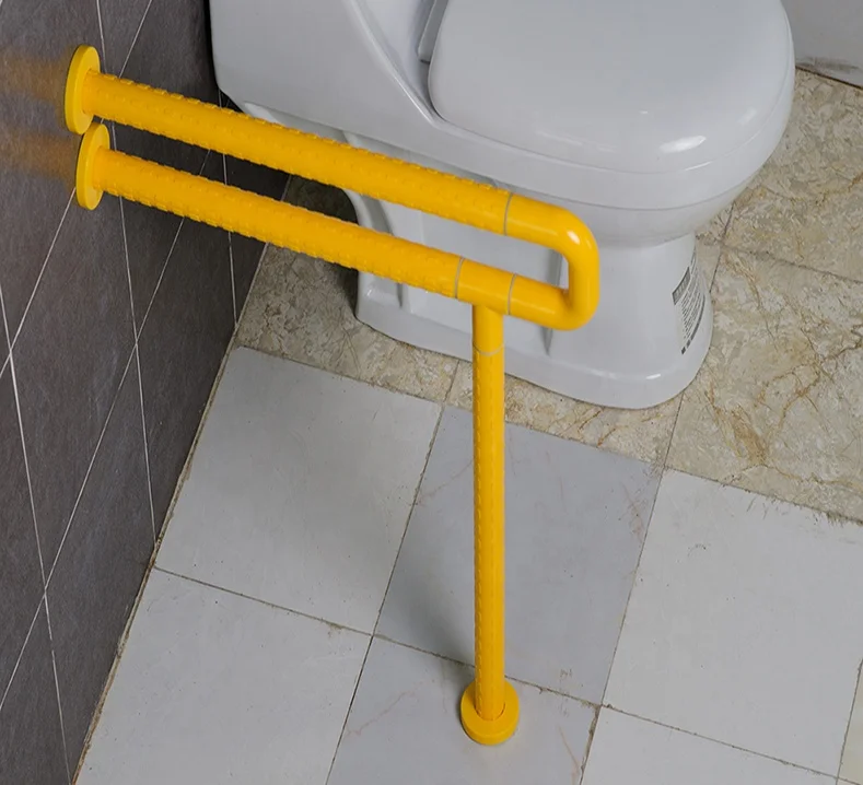 white yellow color nylon covered bathroom wall to floor U shape toilet safety grab bar