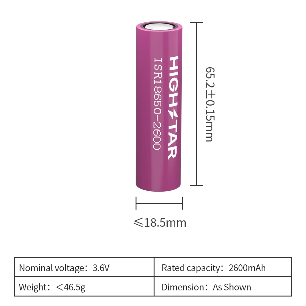 HIGHSTAR 3.7v 2600mah Lithium Li-ion Rechargeable Icr 18650 Li Ion Battery Cell With China Factory Price