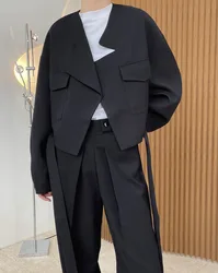 Women Coat Asymmetry Bandage Short Khaki Black Coats And Jackets Women Irregular All Match Loose Casual Coat Top