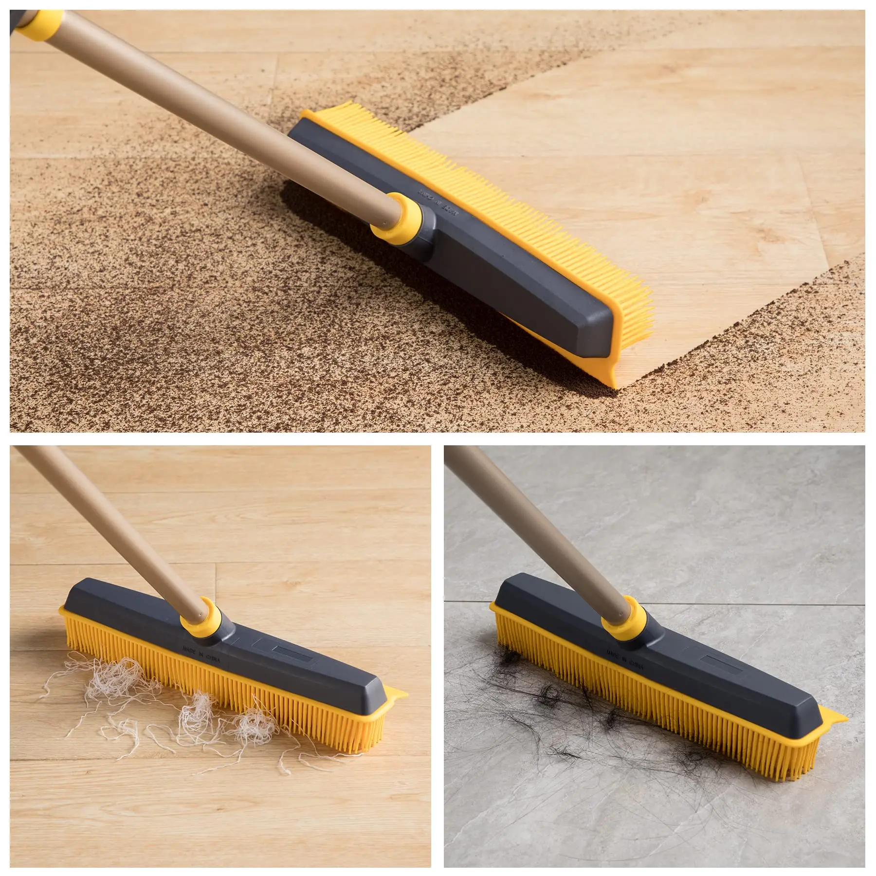 Pet Hair Removal Low Carpets Rugs Undercoat Rubber Broom with Squeegee 2 in 1 Floor Brush Telescoping