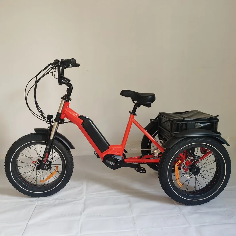 Factory selling 20inch 3 wheel electric bicycle mid drive electric tricycle rear cargo electric trike fat tyre mountain Etrike