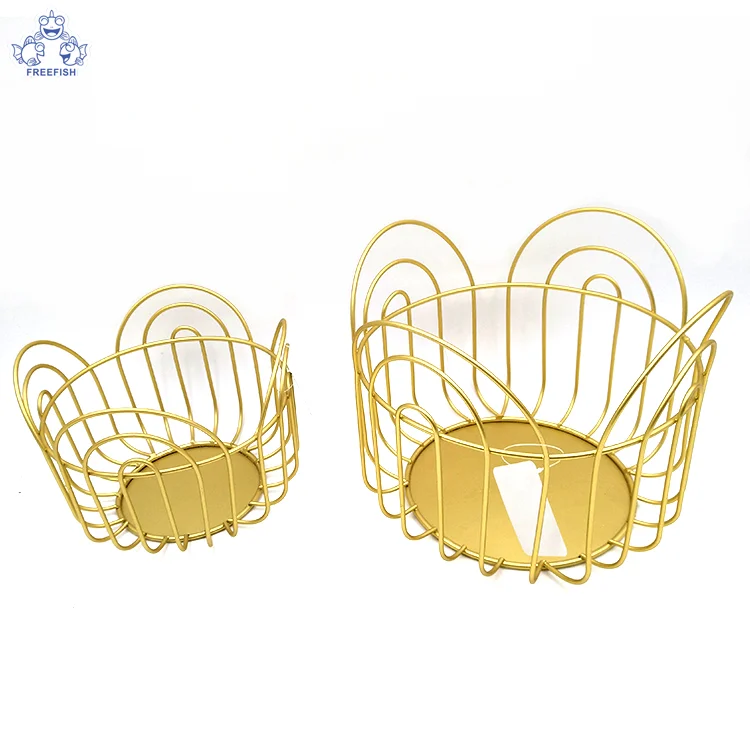 Decorative metal iron creative gold wire fruit organizer vegetable storage mesh table serving basket