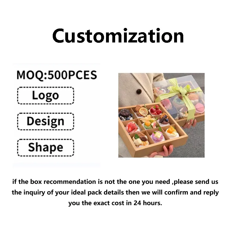 New Bio-Degradable Transparent Cake Box with 6/12/24holes Rigid Boxes Embossing Printing-Mini Square Circular Cup Cake Packaging