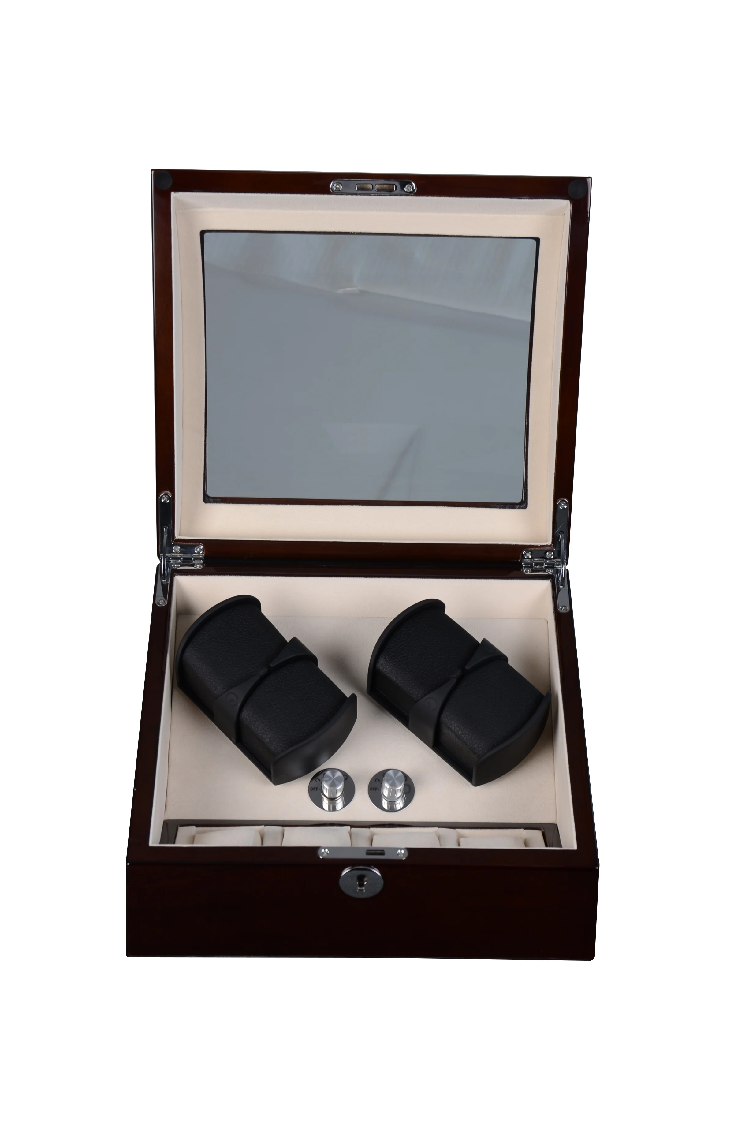 New upgraded luxury wood safe box led Mabuchi motor 4+4 automatic watch box winder watch boxes cases