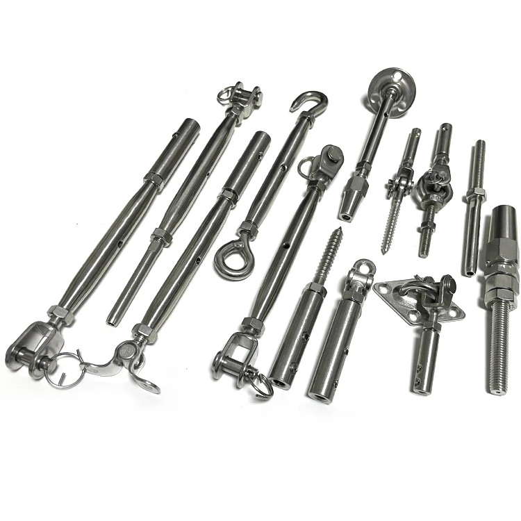 Cable deck railing system hardware fitting button toggle lag taps swivel inline jaw turnbuckle