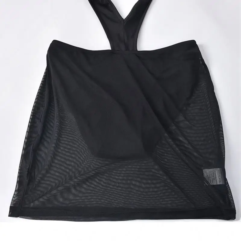 Summer 2022 Women Halter Bandage Super Sexy Hollow Out Patchwork Mesh Mini Dresses