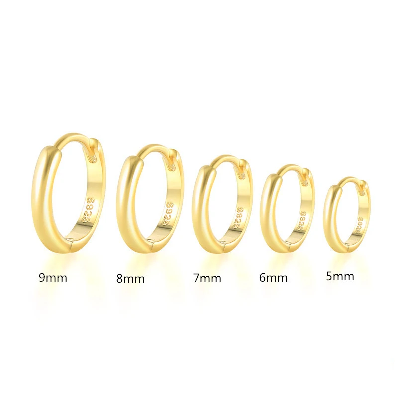 Wholesale Gold Jewelry 925 Sterling Silver 5mm/6mm/7mm/8mm/9mm polish huggie hoop earrings