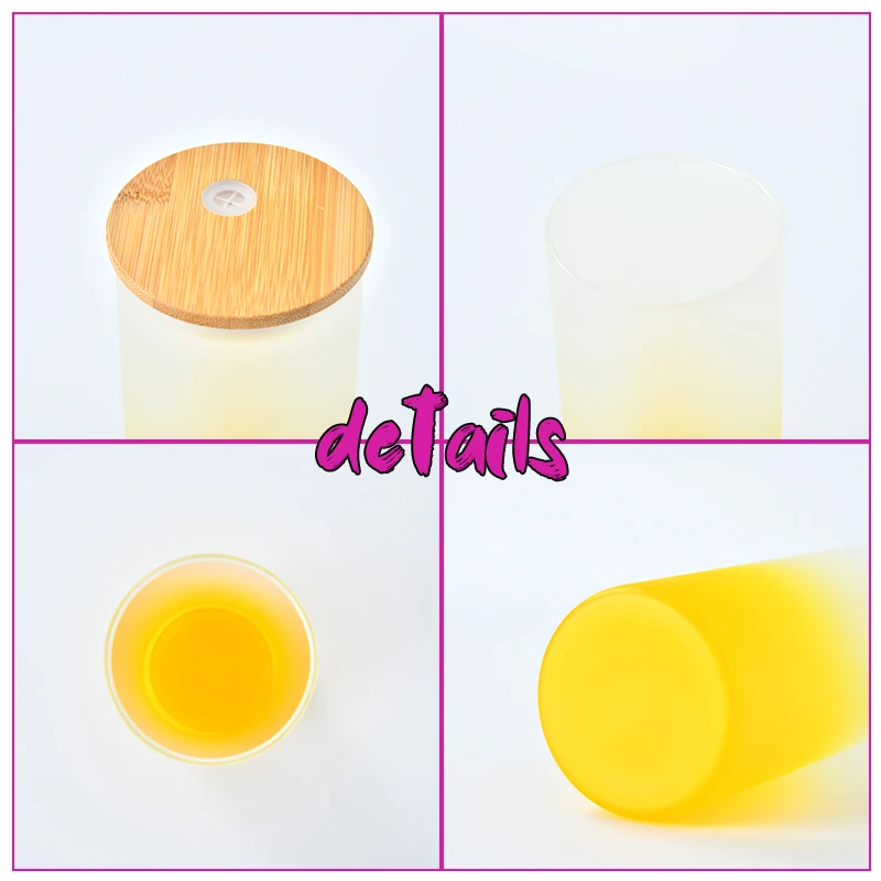 USA WAREHOUSE 16oz Frosted Beer Can Shaped Soda Gradient colorful Glass glass can with bamboo lid and straw