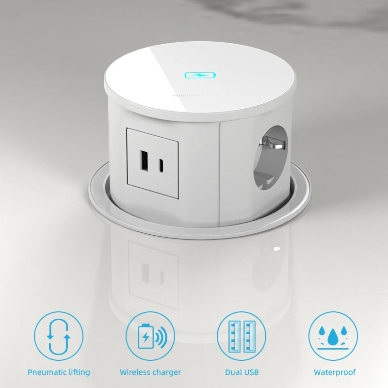 hot sale EU Standard pop up sockets 1.8m cable length black retractable sockets Office Table and Workshop power socket