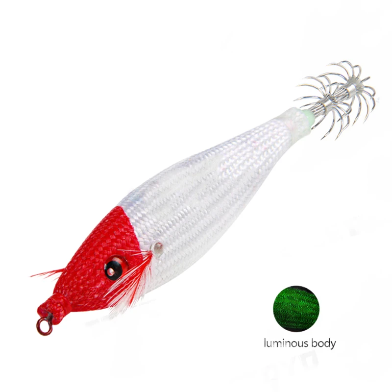 New 105mm 10g Floating Sutte Squid Jig Fishing Lures Luminous Baits Squid Cloth Jigs Hooks Glow Egi Wood Shrimp