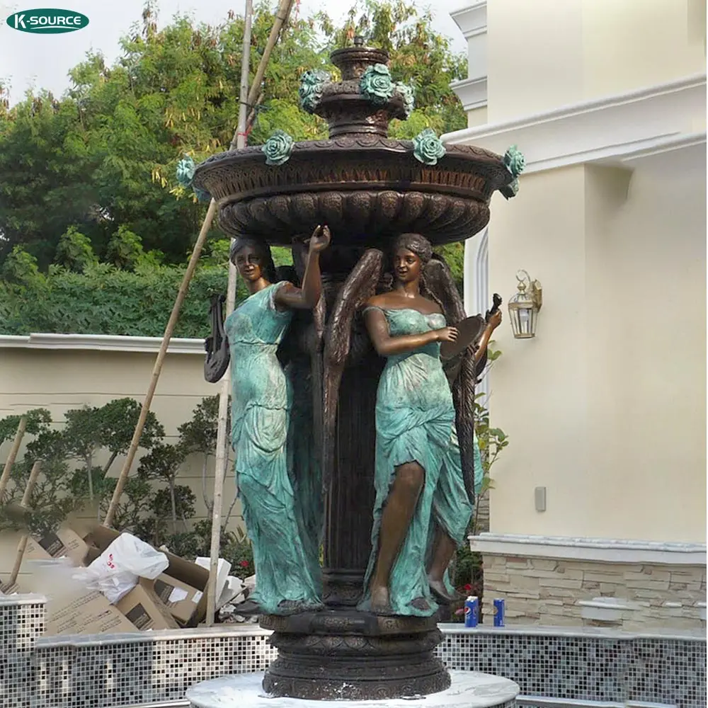 Angel Beauty flower pot Metal bronze life-size water fountain Restoration Villa Hotel School Library Museum art ornaments