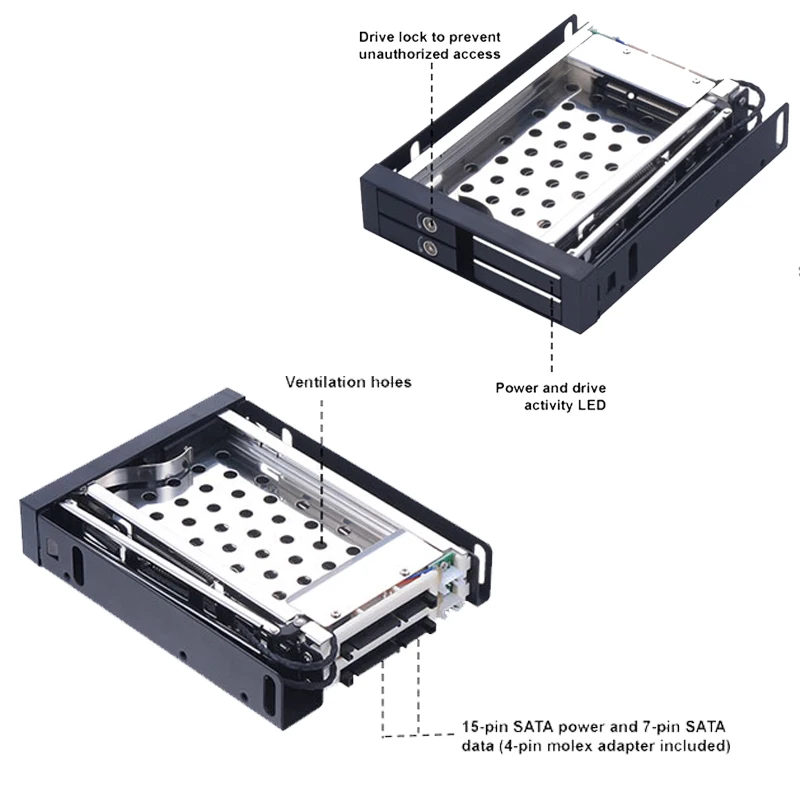 Unestech Hot Swap 2.5 to 3.5 Floppy Bay SATA Adapter Aluminum Hdd Mobile Rack