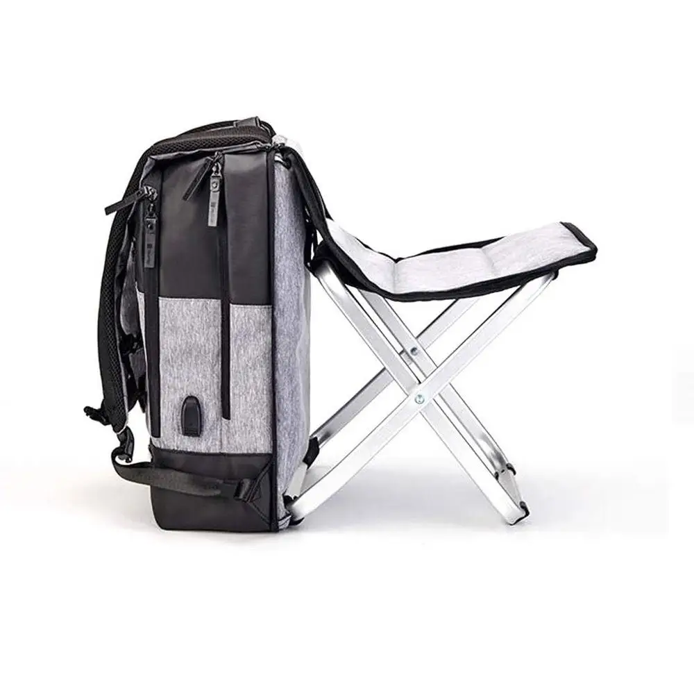 Computer Backpack with Stool, for Muti-Function Computer Bag Built-in USB Charging Hole Leisure Fishing Backpack Travel Chair