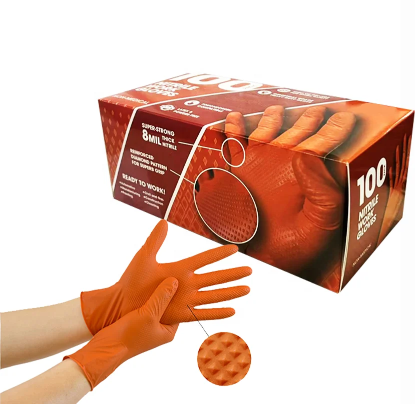 10mil 12mil black orange automobile industrial nitrile mechanic gloves car repair use full textured heavy duty mechanical gloves