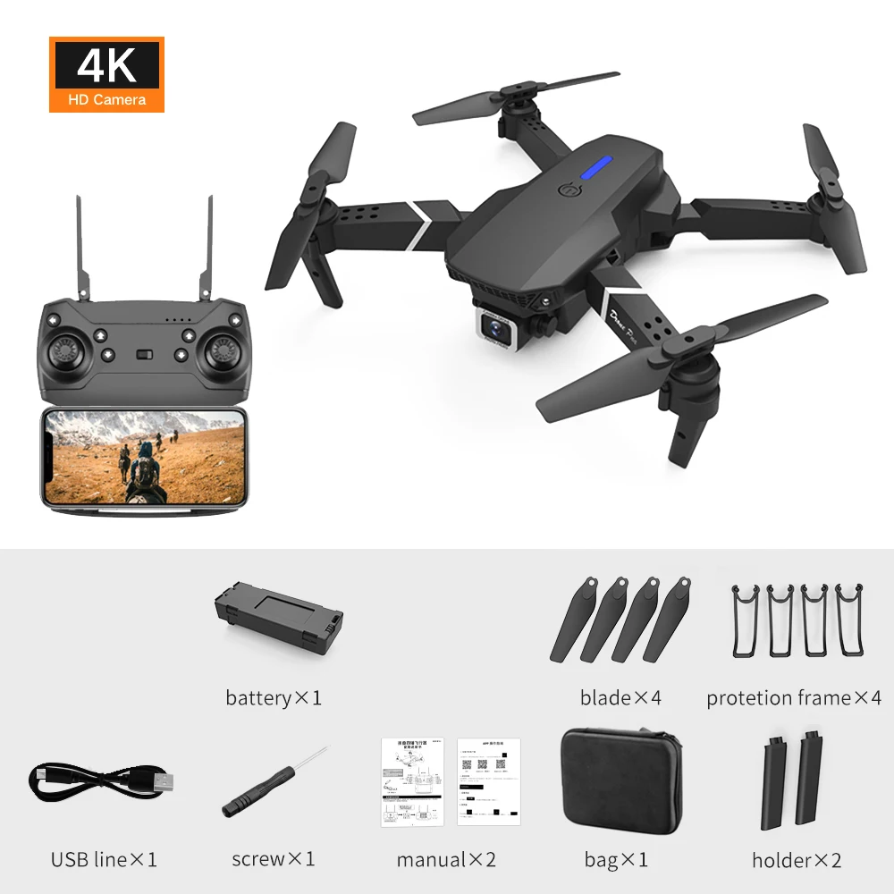 New E88 WIFI FPV Drone Quadcopter With Wide Angle HD 4K Camera Height Hold RC Foldable Quadcopter Drones UAV Gifts Toys