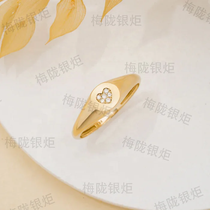 LOZRUNVE Fashion Jewelry Custom Wholesale Sterling Silver Pave CZ Stone Heart Signet Ring Women