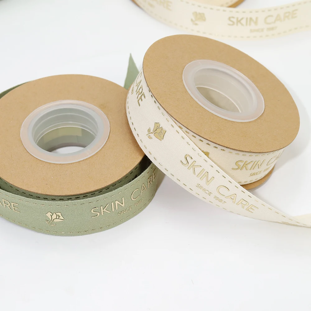 Customized Gold Foil Tape 1 inch Printing Ribbon Cotton Ribbon With Logo for Gift Cake Box Packaging