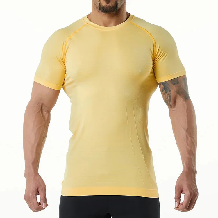 New Arrival Short Sleeve Body Shaping Nylon Elastic Summer Men Workout Exercise Sport T shirts