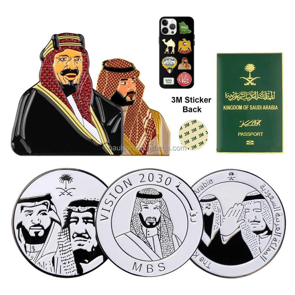 Custom Saudi Arabia Mobile Photo Badge Sticker , 3M Adhesive Metal Pin Brooch Label Sticker for Phone