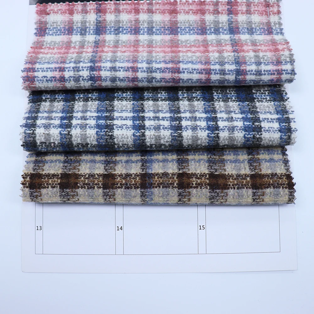 tweed recycle Upholstery Metallic Woven Glitter Italian Woolen Plaid Tweed Fabric For Suit Coat