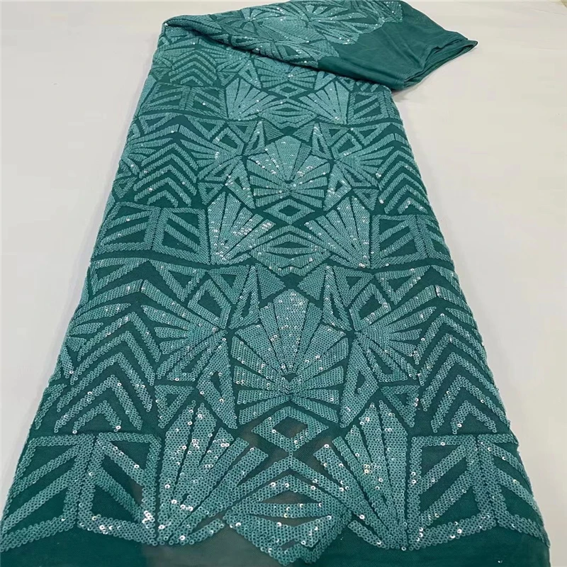 New arrival hot selling Lemon Green cute Embroidered sequin design 5 yards net lace