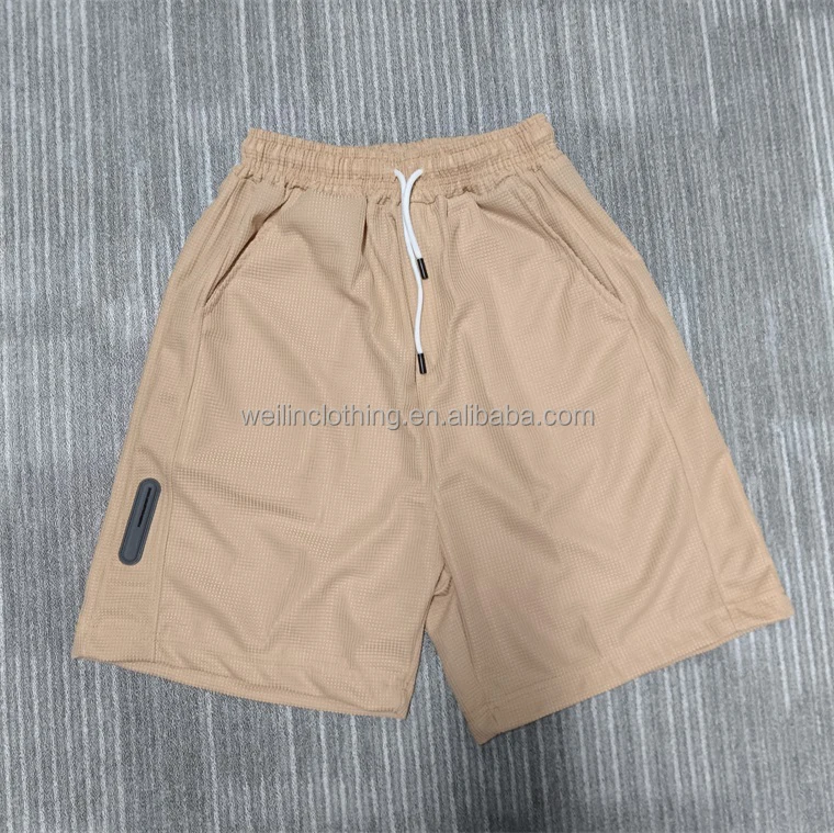 Custom silica gel logo workout jogger sweat waffle casual shorts for men