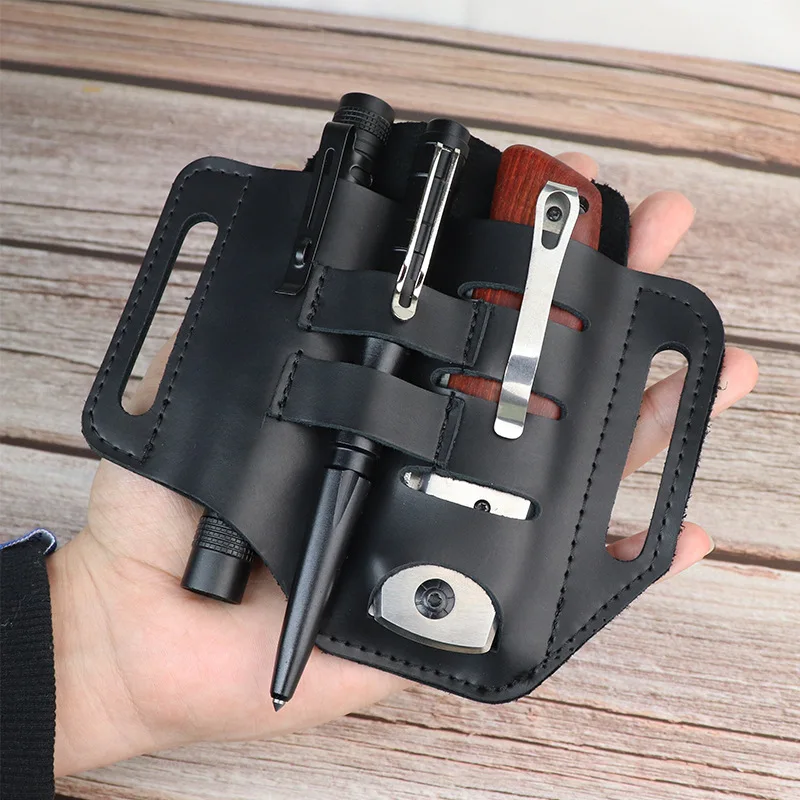 Camping Leather Holster Outdoor Camp Flashlight Pocket Sheath Edc Tools Pouch