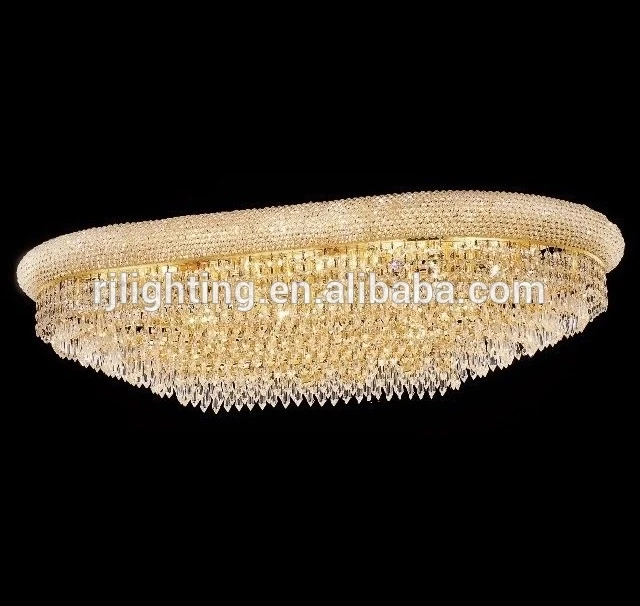 Factory outlet large chandelier 120cm wide low ceiling flush mount round golden crystal light