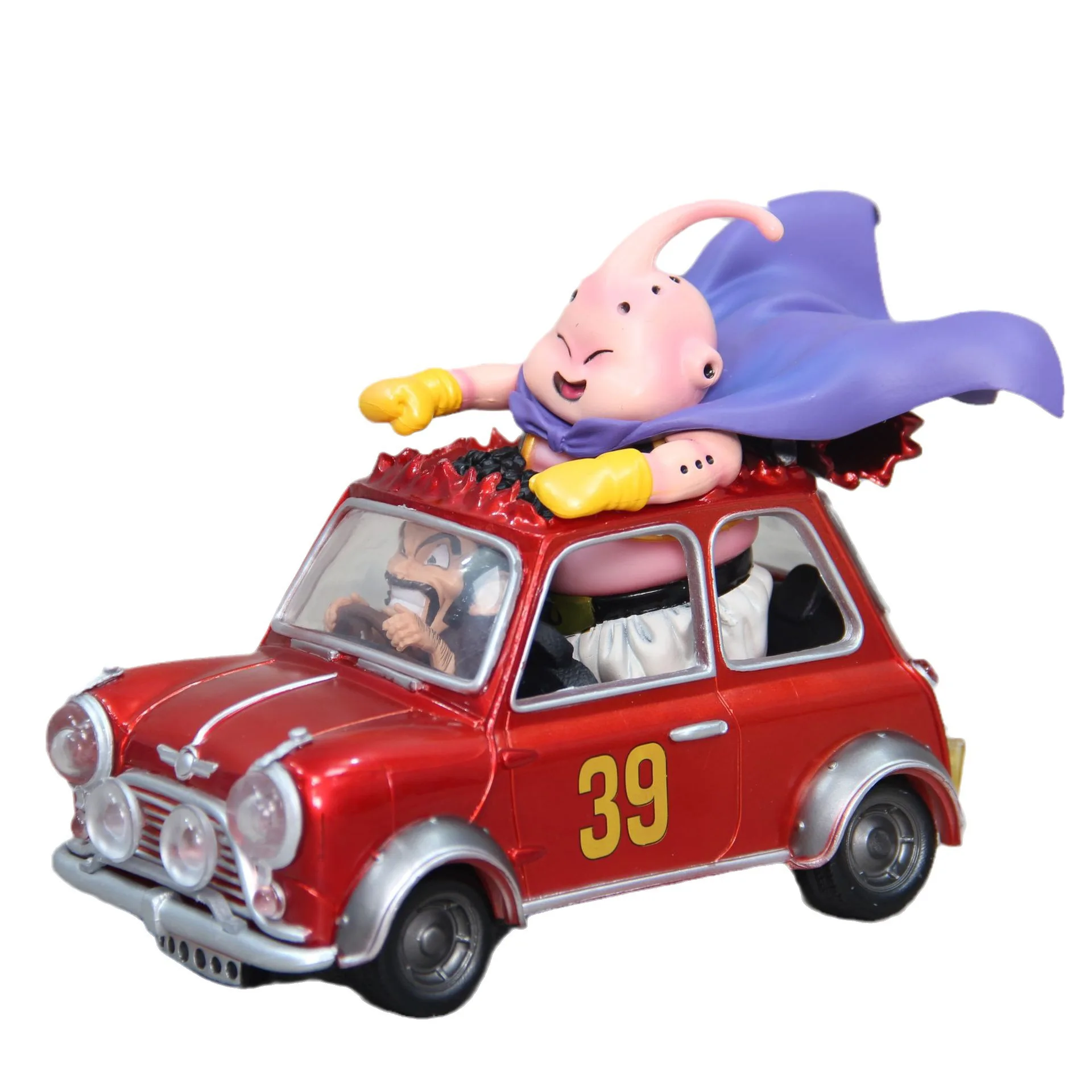 Wholesale 12CM Majin Buu Mr. Satan with Car Japanese Cartoon Dragon Manga Figurine DBZ Anime Figure PVC Model Toys Gifts