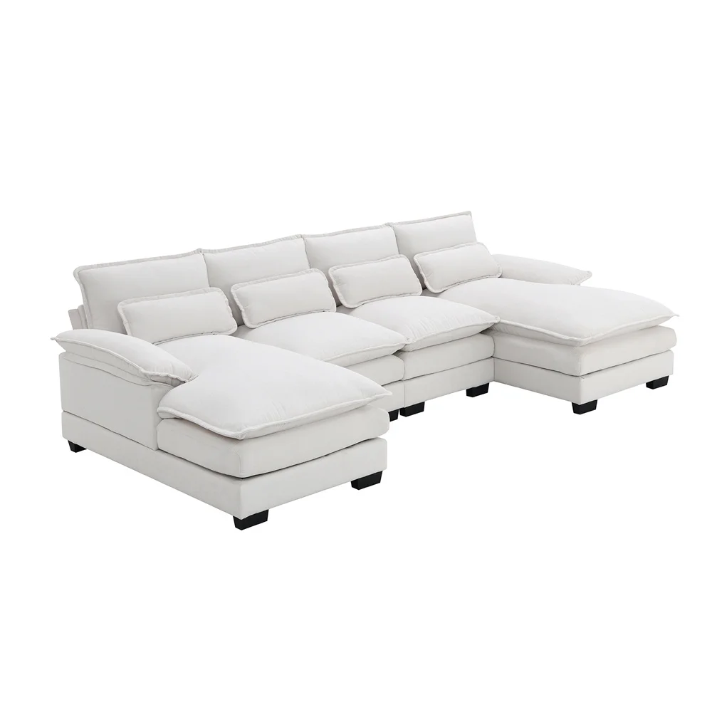 Wholesale Modern White Velvet U-shaped Sectional Sofa 6-seat Upholstered Sofa Furniture with Chaise Lounge for Living Room